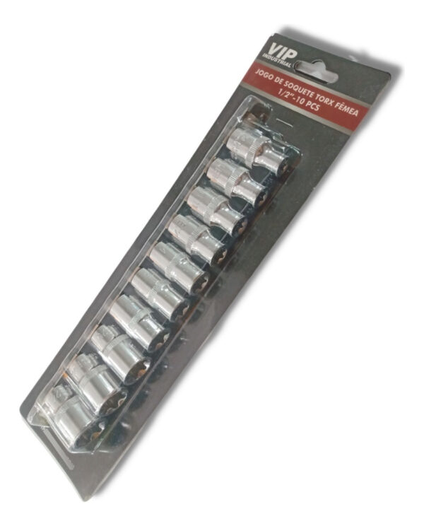 Jogo De Soquete Torx Fêmea Encaixe 1/2'' E8 Ao E24 C/10 Pçs Vip Industrial