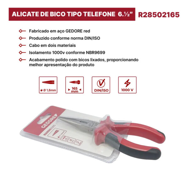 Alicate de Bico Tipo Telefone 6.1/2 Pol. R28502165 Gedore Red