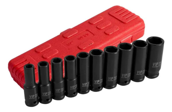 Jogo De Soquetes De Impacto Longo 1/2  (10 A 24mm) 10 Peças Vermelho