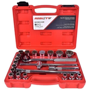 Jogo Soquete Estriado 8 A 32mm 1/2'' Catraca 22 Pçs Robust Vermelho