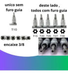 Jogo Soquete Torx Curto 3/8 6 Peças Aço S2 C/ Guia Vip Prateado
