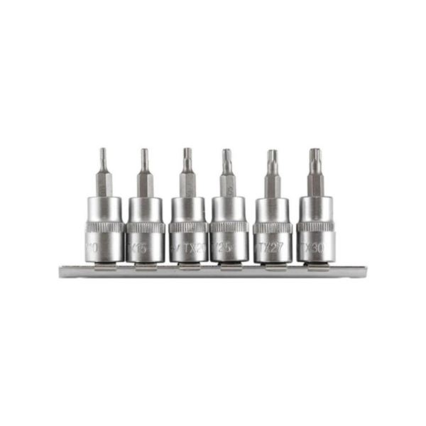 Jogo de Soquete Torx Curto 3/8" 6 Peças Aço S2 Com Guia Vip Industrial