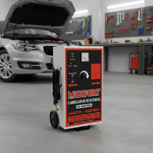 Carregador de Bateria Com Auxiliar de Partida 50a 12v Partida Para Carros, Motos Mx1 Maxfort
