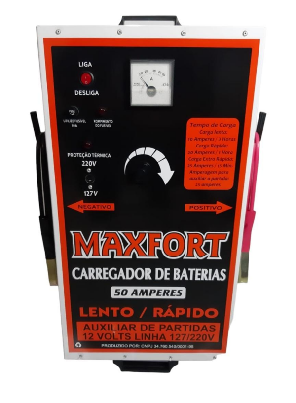 Carregador de Bateria Com Auxiliar de Partida 50a 12v Partida Para Carros, Motos Mx1 Maxfort