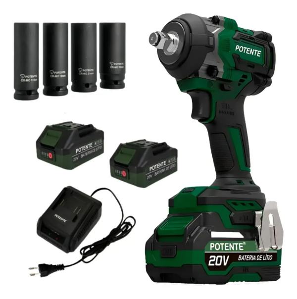 Chave De Impacto 1/2" À Bateria Com Soquetes e 2 Baterias 880 N.m - Cord120002 Potente