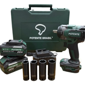 Chave De Impacto 1/2" À Bateria Com Soquetes e 2 Baterias 880 N.m - Cord120002 Potente