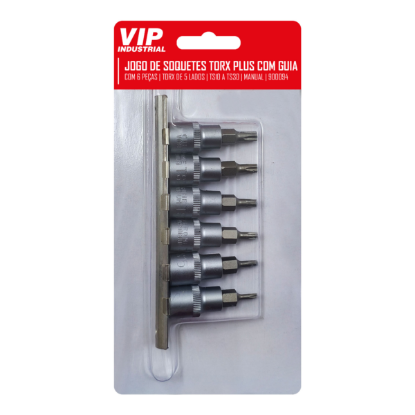 Jogo de Soquetes Torx 3/8" 6 Peças 5 Lados Com Furo T10 a T30