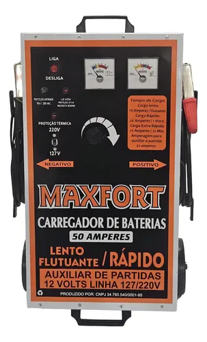Carregador de Bateria 50A 12V com Auxiliar de Partida 2 Relogios MX2 Maxfort