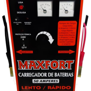 Carregador de Bateria 50A 12V com Auxiliar de Partida 2 Relogios MX2 Maxfort